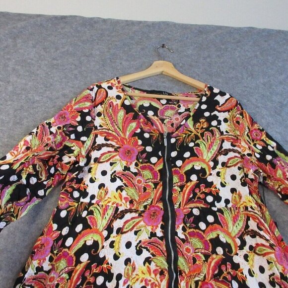 LIV Habitat Womens Midi Dress M Floral Long Sleeve Lagenlook Crinkle Zip Up 244 - Picture 4 of 11